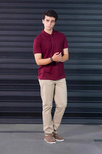 Men’s Maroon Piqué Polo Shirt – Classic Fit & Soft Cotton Feel