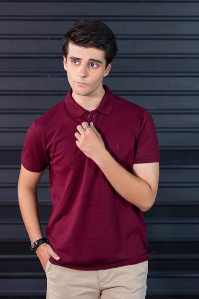 Men’s Maroon Piqué Polo Shirt – Classic Fit & Soft Cotton Feel