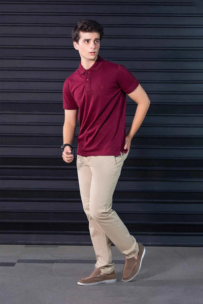 Men’s Maroon Piqué Polo Shirt – Classic Fit & Soft Cotton Feel