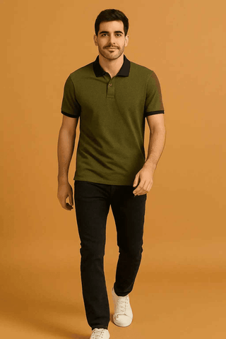 Men’s Olive Green Polo Shirt with Black Accents for Stylish Casual Wear - Ecowears.pk