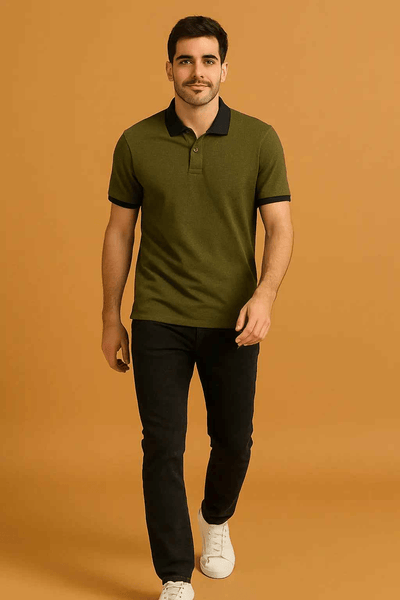 Men’s Olive Green Polo Shirt with Black Accents