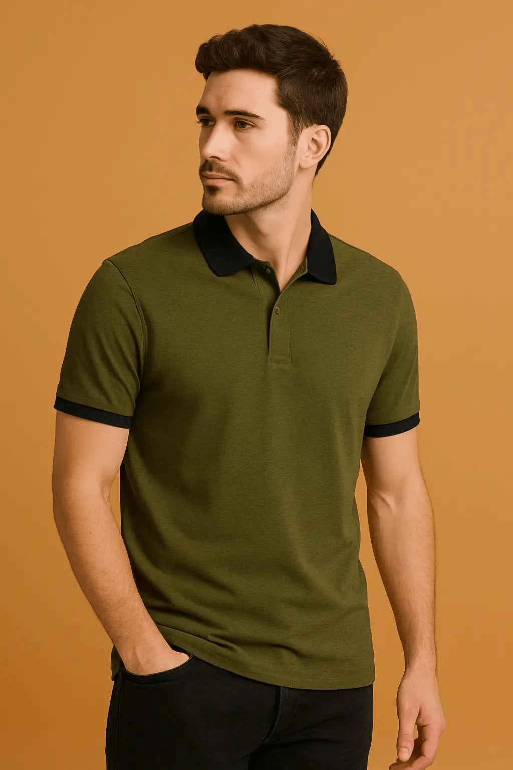 Men’s Olive Green Polo Shirt with Black Accents