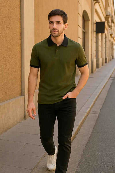 Men’s Olive Green Polo Shirt with Black Accents