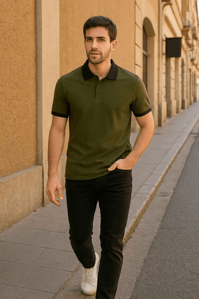 Men’s Olive Green Polo Shirt with Black Accents