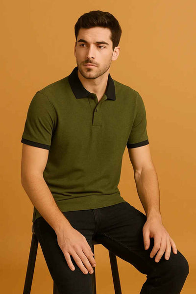 Men’s Olive Green Polo Shirt with Black Accents