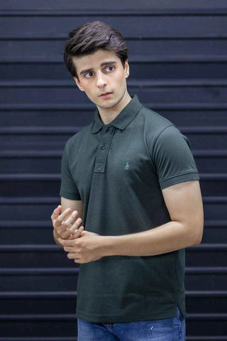 Men's Short Sleeve Polo - Deep Green Textured Smart Casual Tee - Ecowears.pk