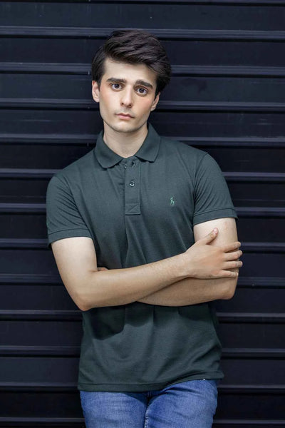 Men’s Short Sleeve Polo – Deep Green Textured Smart Casual Tee