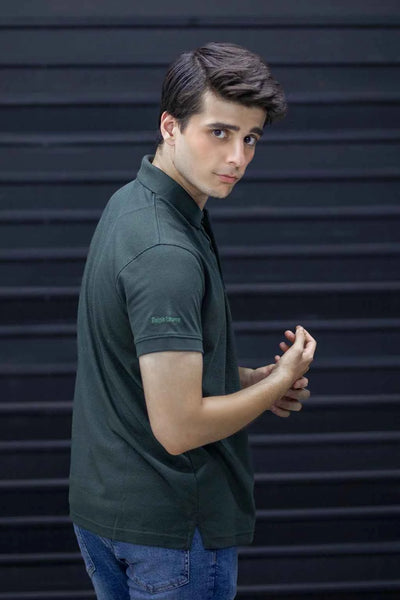 Men’s Short Sleeve Polo – Deep Green Textured Smart Casual Tee