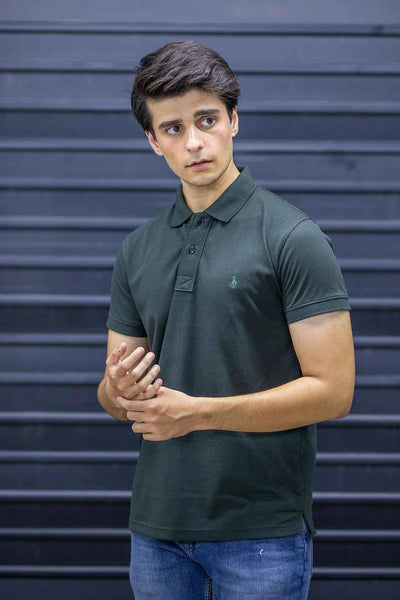 Men’s Short Sleeve Polo – Deep Green Textured Smart Casual Tee
