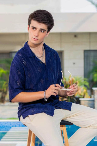 Twilight Escape Eyelet Shirt - Blue - Ecowears.pk