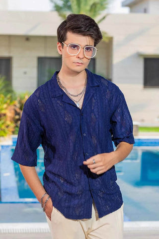 Twilight Escape Eyelet Shirt - Blue - Ecowears.pk