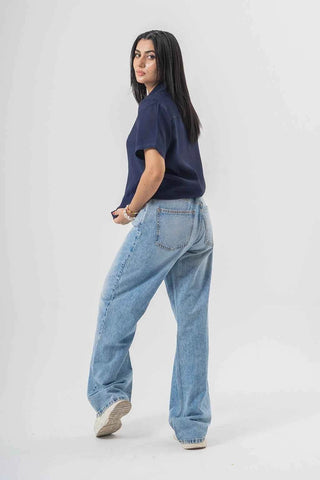 Modern Wide-Leg Baggy Denim Pants in Light Wash - Ecowears.pk