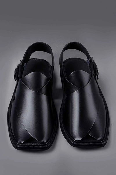 Premium Handcrafted Black Charsadda Chappal with Sleek Modern Finish