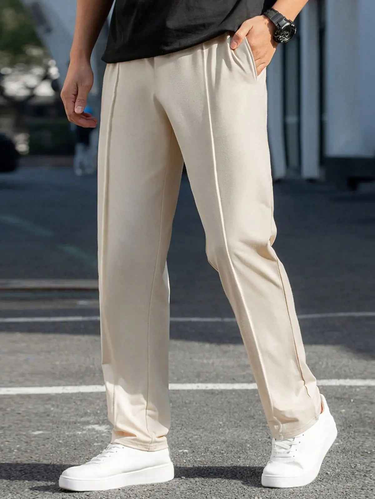 Relaxed Fit Platted Trouser - Cream Beige