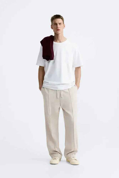 Relaxed Fit Platted Trouser - Cream Beige