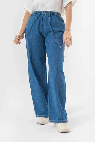 Relaxed Wide Leg Blue Denim Pants for Effortless Style and All-Day Comfort - Ecowears.pk