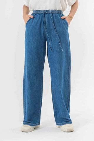 Relaxed Wide Leg Blue Denim Pants for Effortless Style and All-Day Comfort - Ecowears.pk