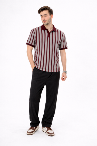 Maroon Stripe Polo Tee