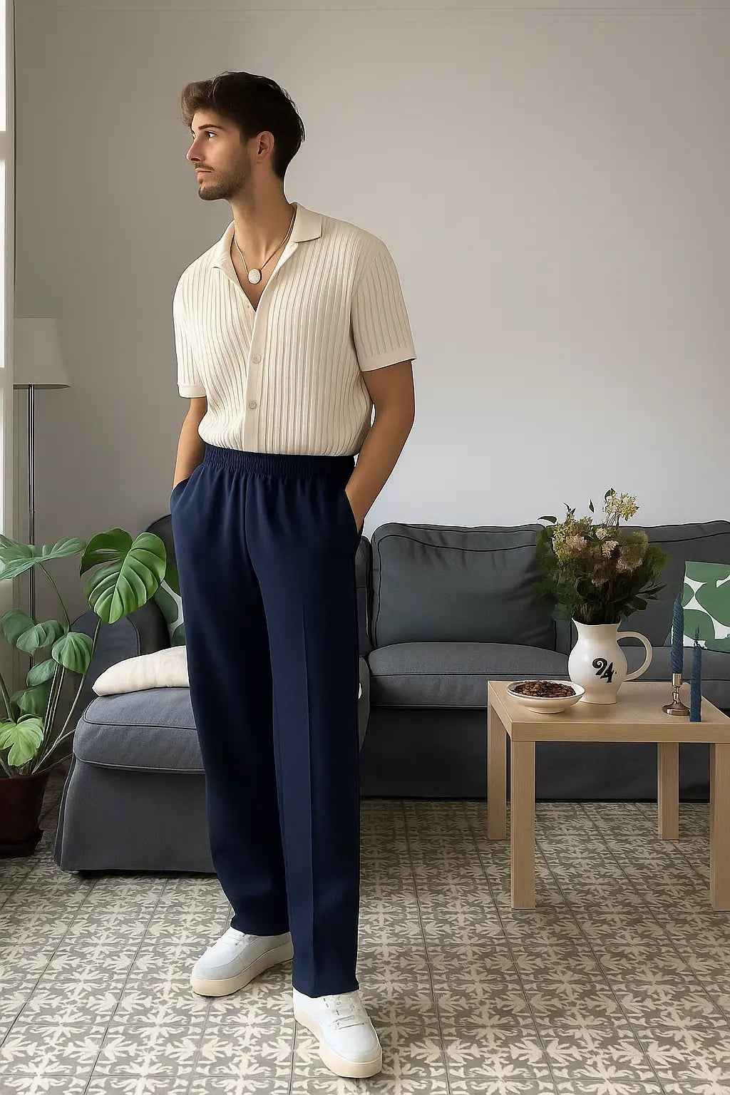 Royal Blue Stitch Trousers - Dark Blue