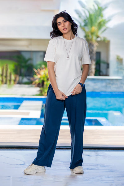 Royal Wave Wide-Leg Trousers - Dark Blue