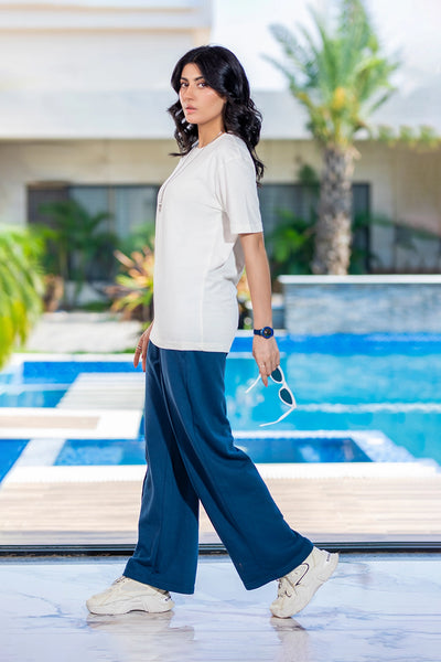 Royal Wave Wide-Leg Trousers - Dark Blue