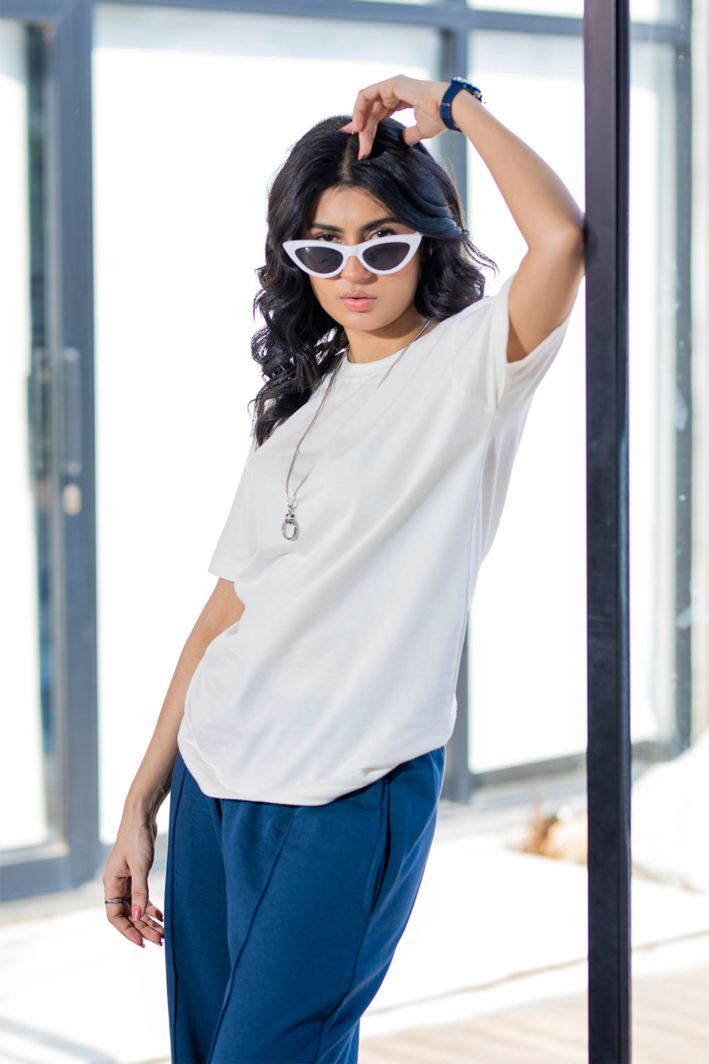 Royal Wave Wide-Leg Trousers - Dark Blue
