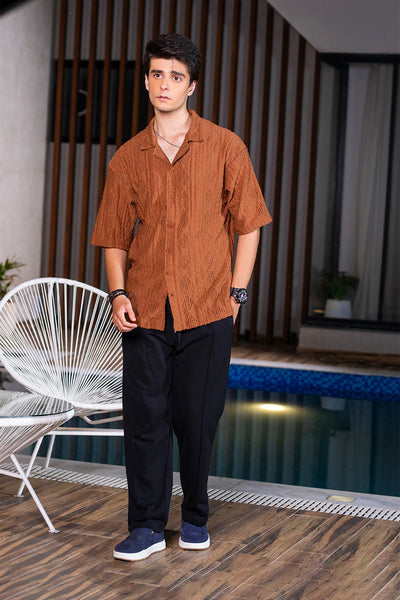 Rust Shirt & Relaxed Black Trousers Style Set