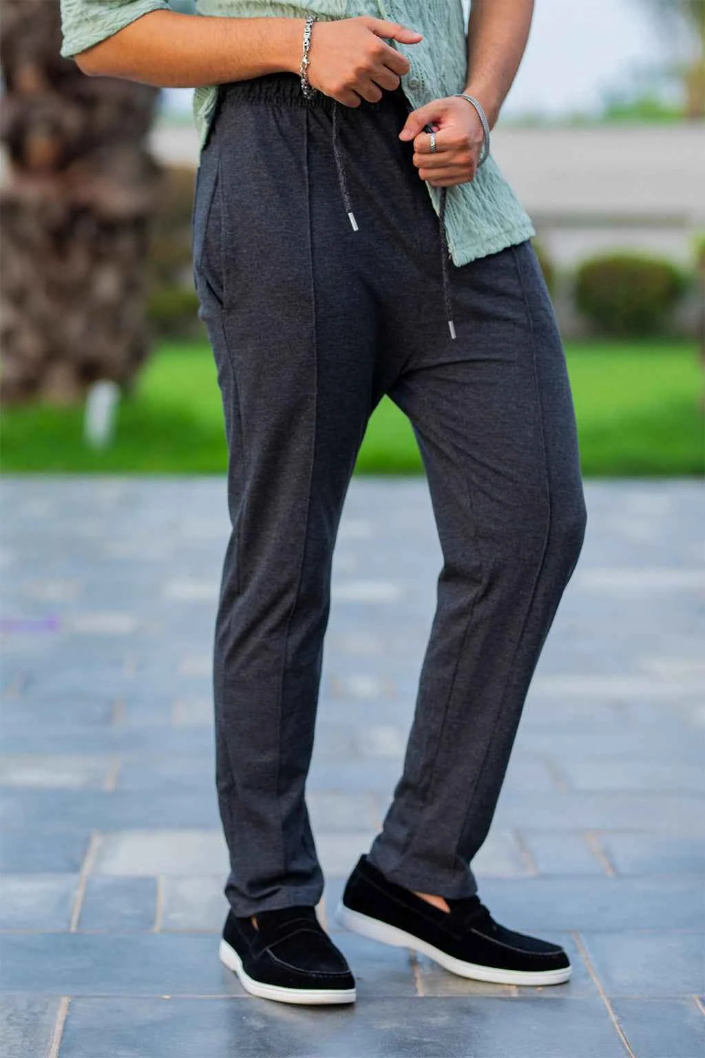 Slate Drift Drawstring Trousers – Charcoal Grey