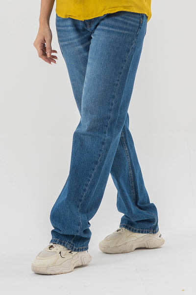Straight Fit Mid Wash Blue Denim Pants with a Relaxed Everyday Style