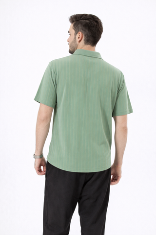 Sage Green Stripe Polo Tee