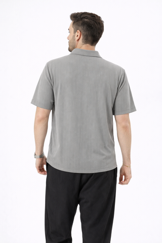 Grey Stripe Zip Polo Tee