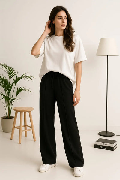 Sunrise Wide-Leg Trousers - Dark Black