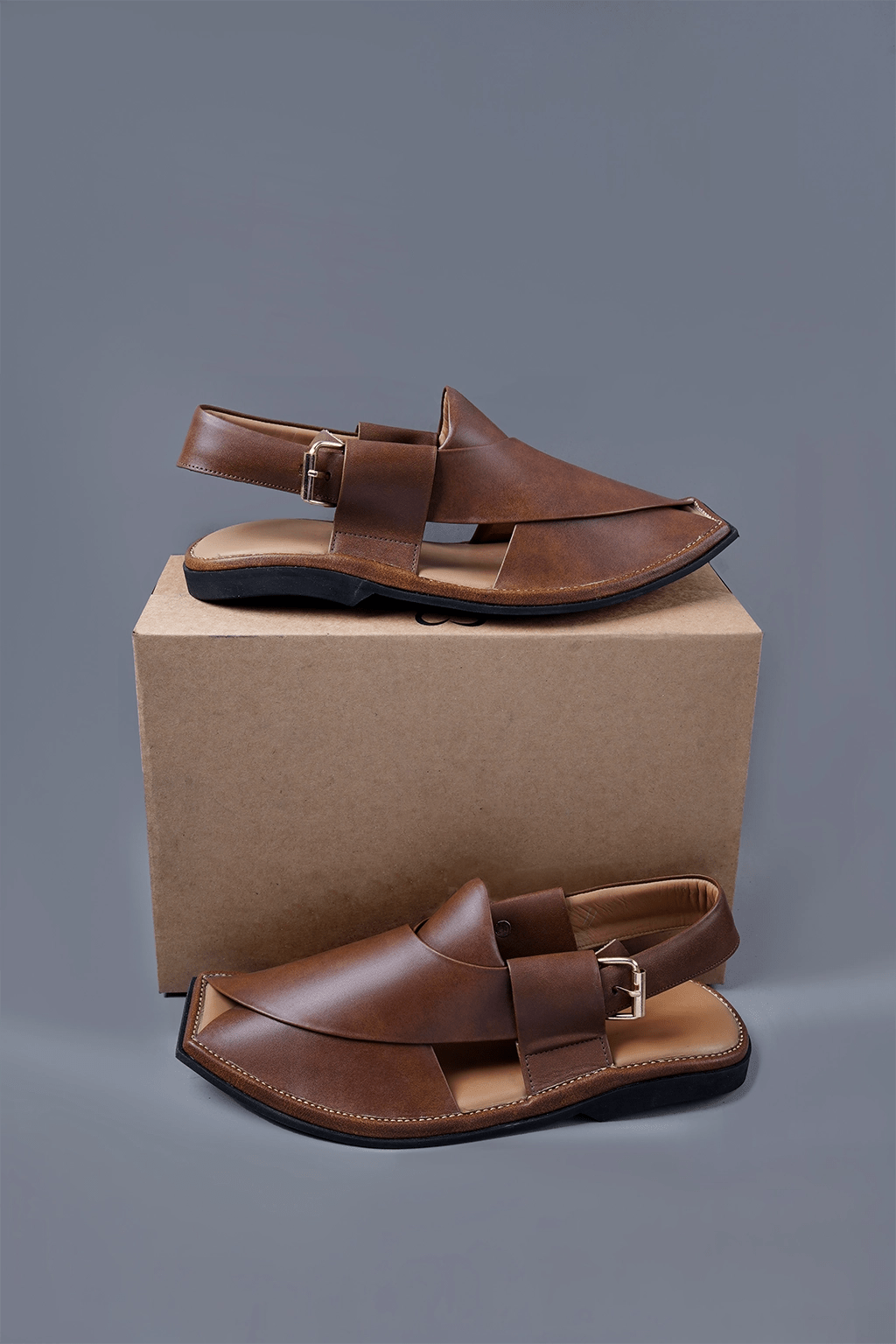 Tan Brown Leather Kaptaan Chappal with Sleek Square Toe Finish