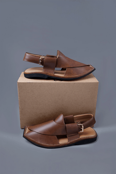 Tan Brown Leather Kaptaan Chappal with Sleek Square Toe Finish