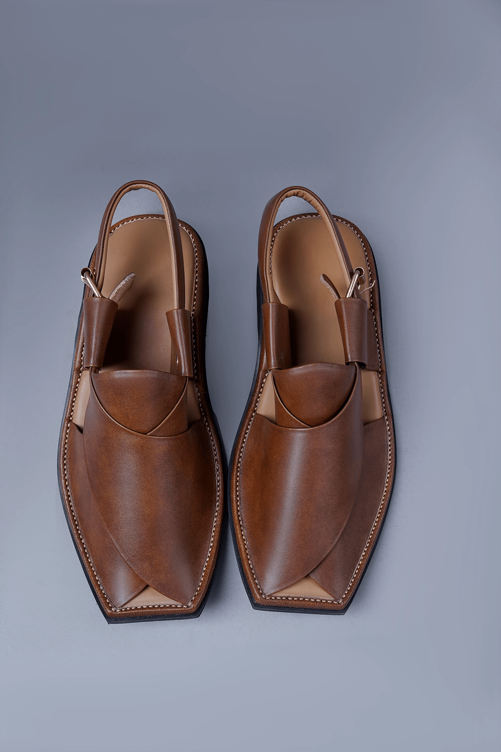 Tan Brown Leather Kaptaan Chappal with Sleek Square Toe Finish