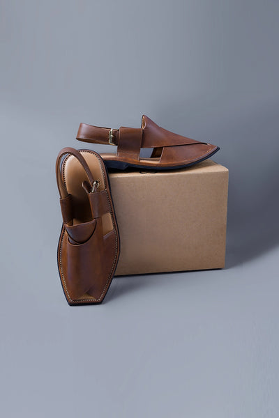 Tan Brown Leather Kaptaan Chappal with Sleek Square Toe Finish