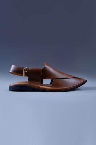 Tan Brown Leather Kaptaan Chappal with Sleek Square Toe Finish - Ecowears.pk