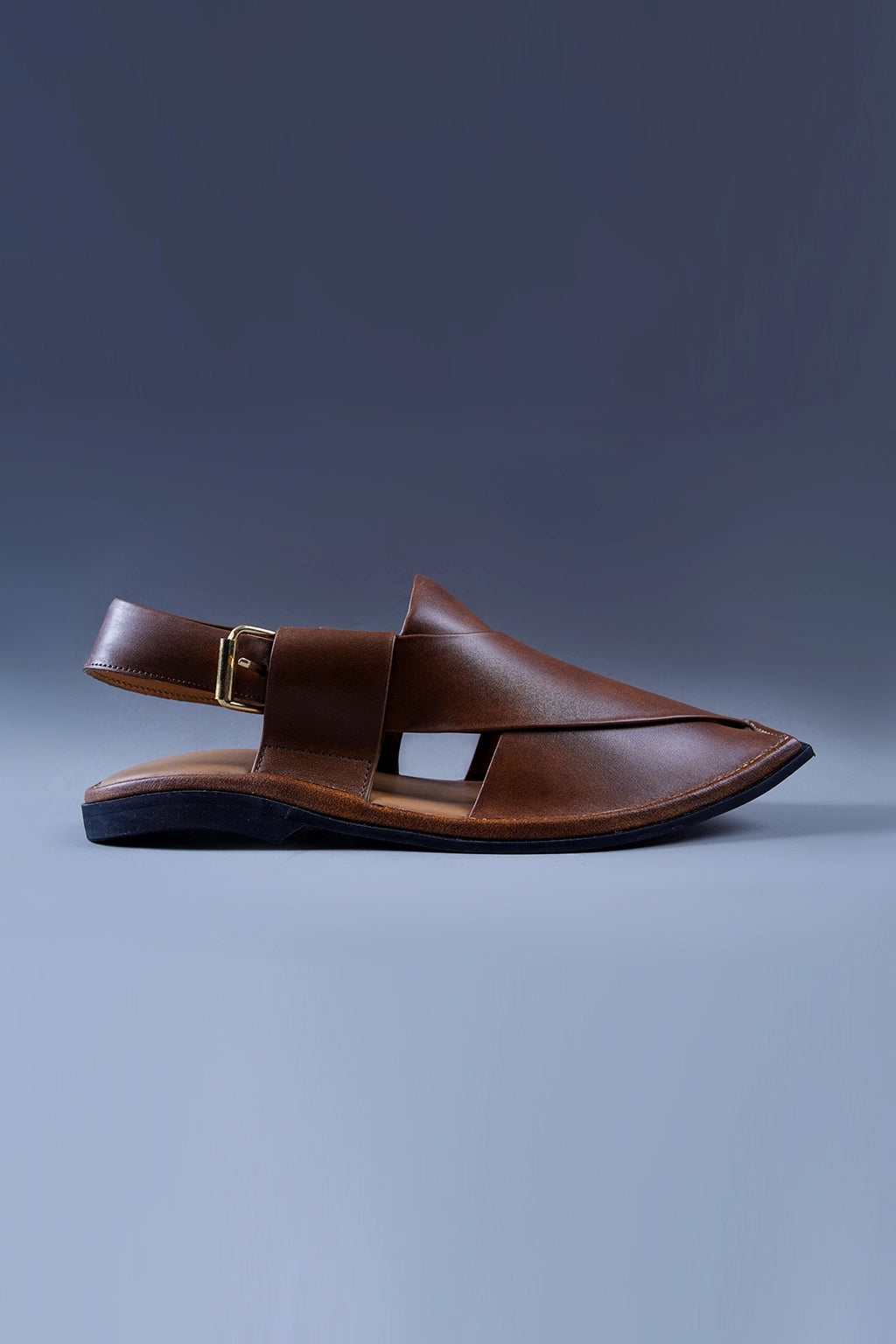 Tan Brown Leather Kaptaan Chappal with Sleek Square Toe Finish