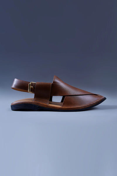 Tan Brown Leather Kaptaan Chappal with Sleek Square Toe Finish