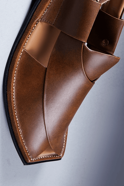 Tan Brown Leather Kaptaan Chappal with Sleek Square Toe Finish