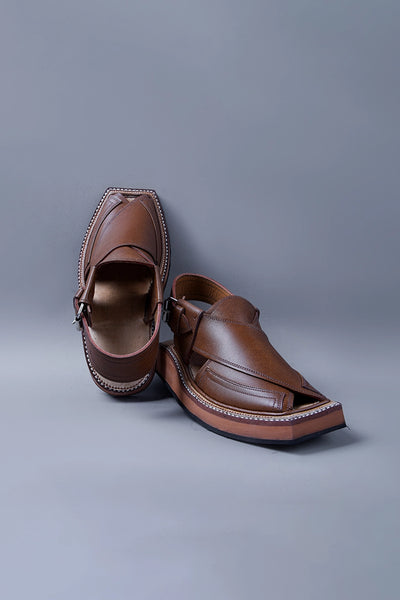 Traditional Brown Leather Kaptaan Chappal with Signature Square Toe Design