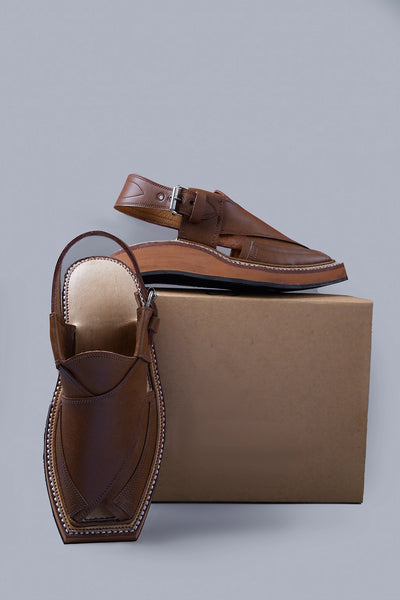 Traditional Brown Leather Kaptaan Chappal with Signature Square Toe Design