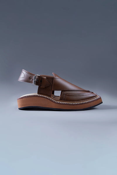 Traditional Brown Leather Kaptaan Chappal with Signature Square Toe Design