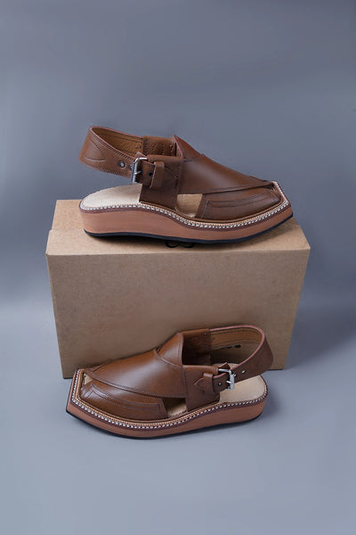 Traditional Brown Leather Kaptaan Chappal with Signature Square Toe Design
