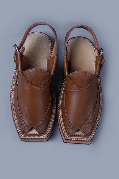 Traditional Brown Leather Kaptaan Chappal with Signature Square Toe Design