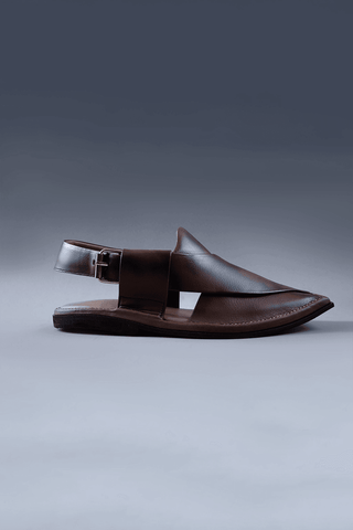 Two Tone Brown Leather Kaptaan Chappal with Textured Finish and Square Toe - Ecowears.pk