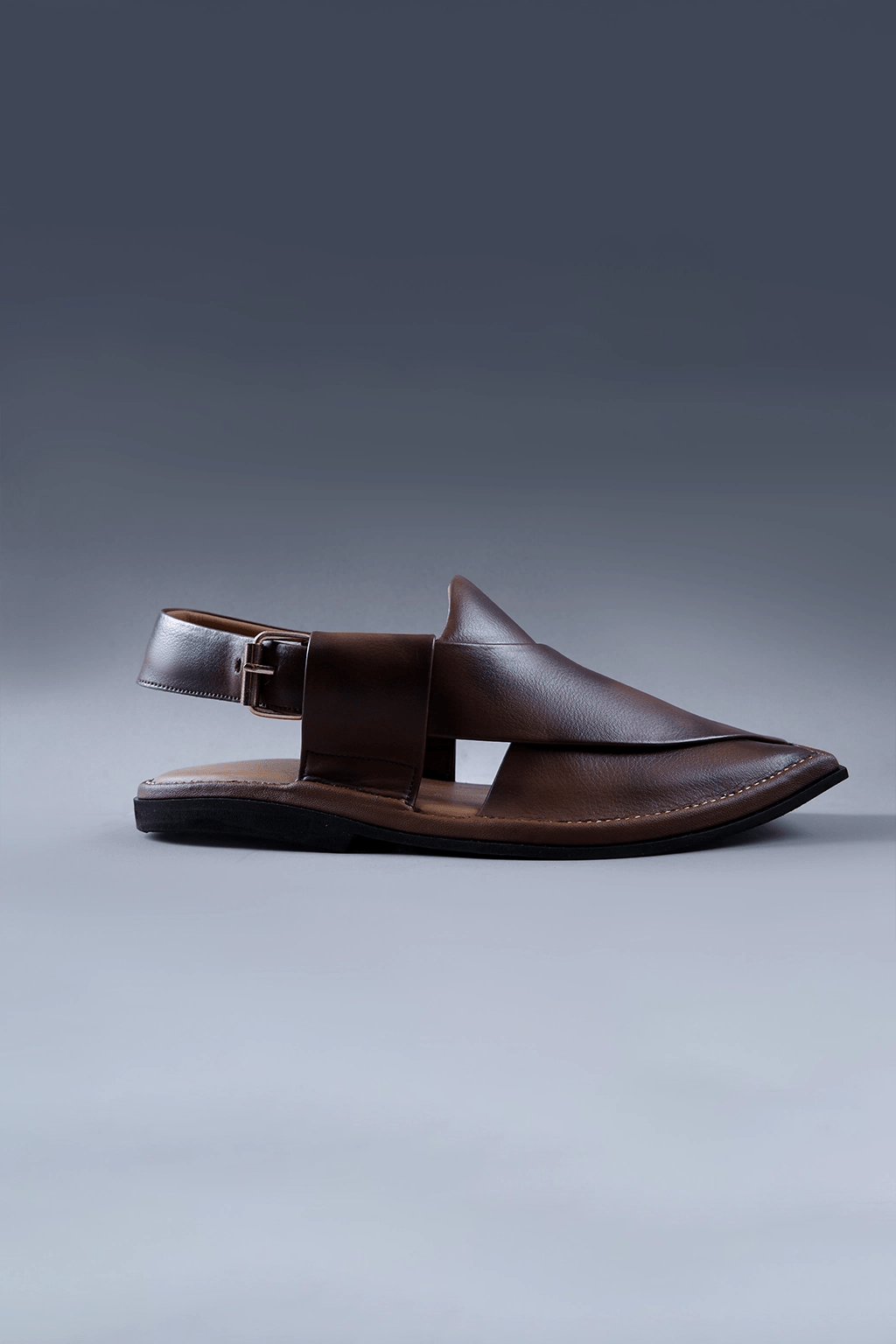 Two Tone Brown Leather Kaptaan Chappal with Textured Finish and Square Toe