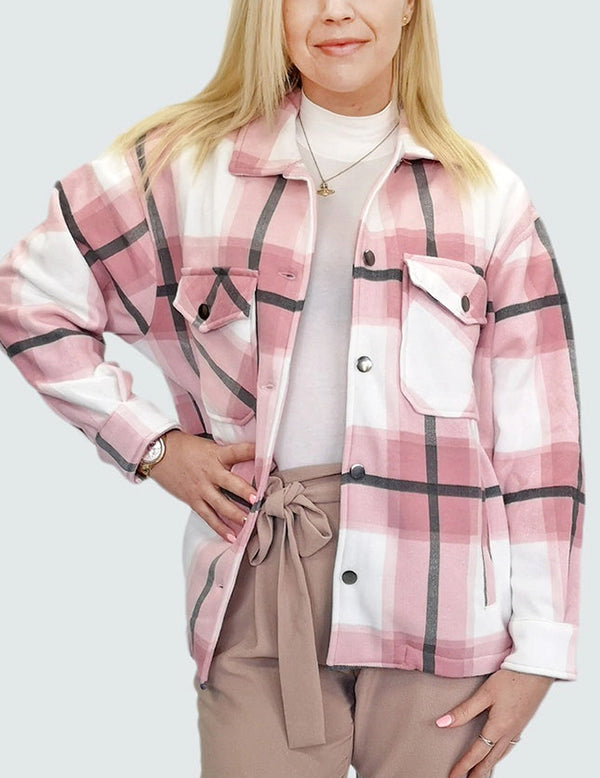 Women’s Pink Checkered Fleece Jacket
