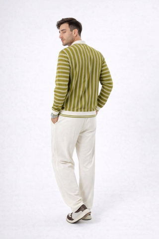Olive Stripe Knit Polo