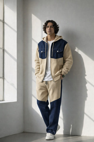 Beige & Navy Colorblock Tracksuit Ecowears Store